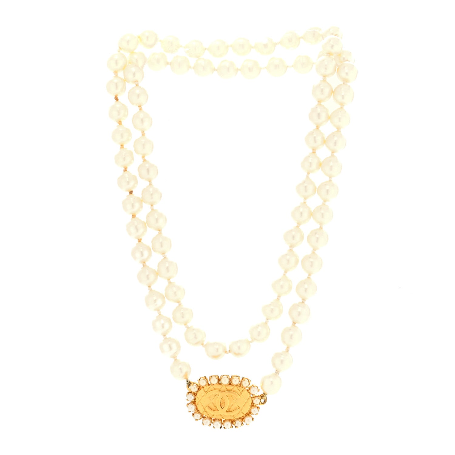 Chanel Metal Pearl CC Chain Choker Necklace Gold White 3 of 5