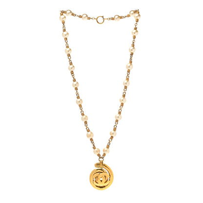 Chanel Pearl Chain CC Pendant Necklace Gold 3 of 11
