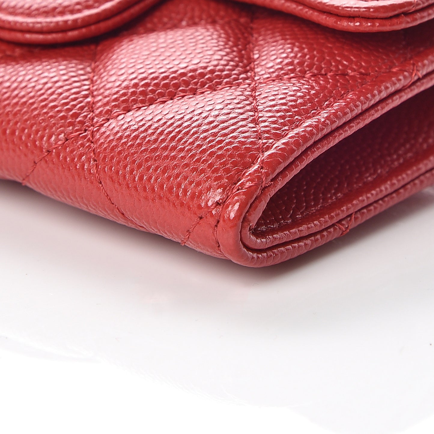 Caviar Quilted Flap Card Holder Dark Red