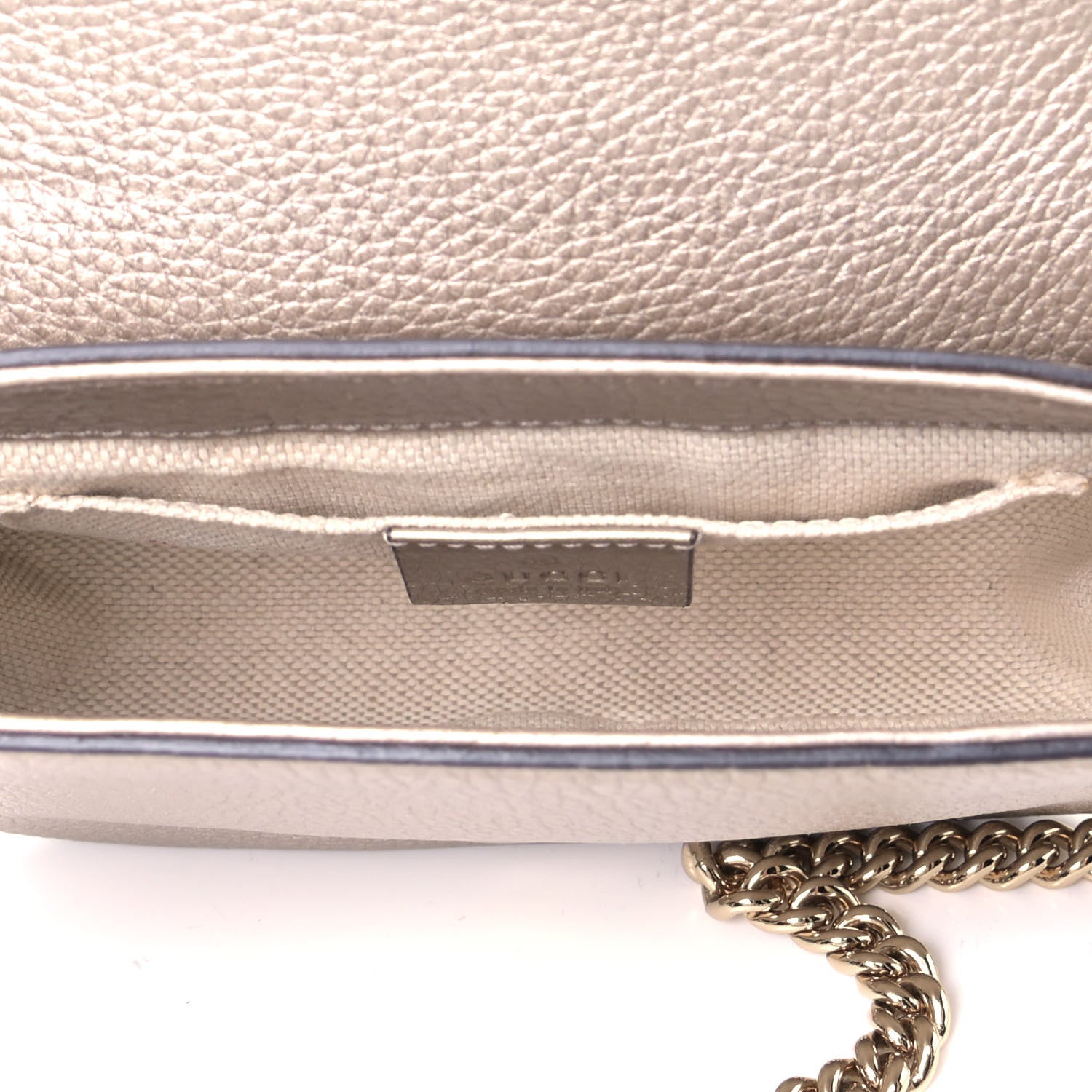 Gucci Metallic Pebbled Calfskin Small Soho Flap Crossbody Golden Beige 5 of 7