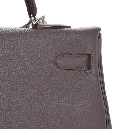 Hermes Togo Horseshoe Kelly Retourne 35 Etain Bleu Tempete 17 of 36