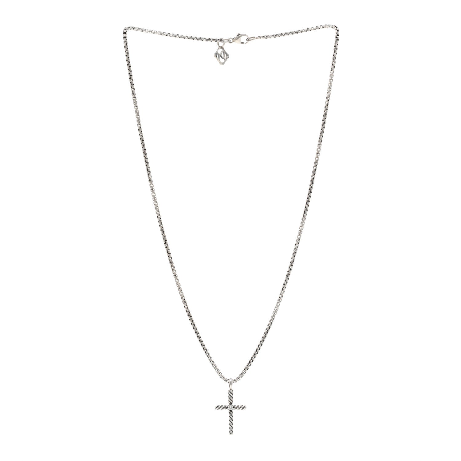David Yurman Sterling Silver Diamond Cable Classics Cross Necklace 3 of 4