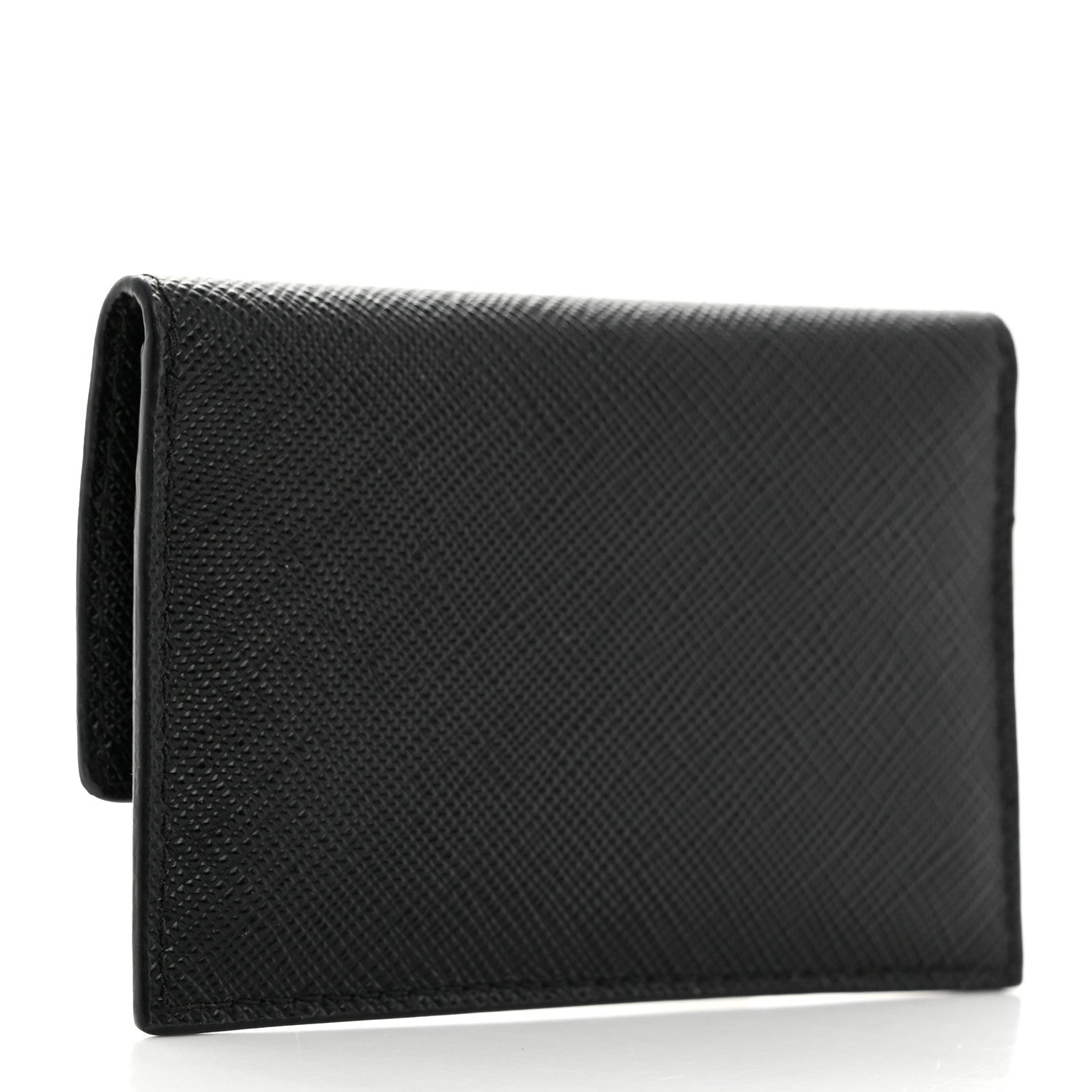 Prada Saffiano Triangle Bi-Fold Card Holder Wallet Black 3 of 8