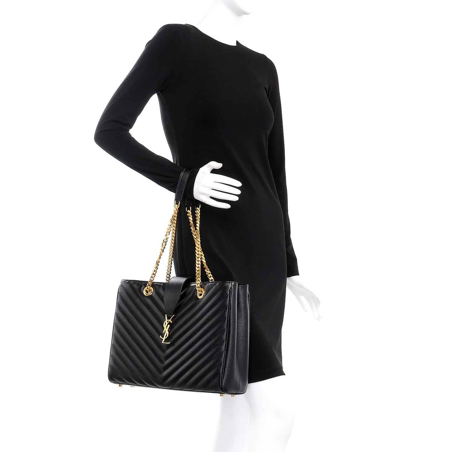 Grain De Poudre Matelasse Chevron Monogram Shopping Bag Black