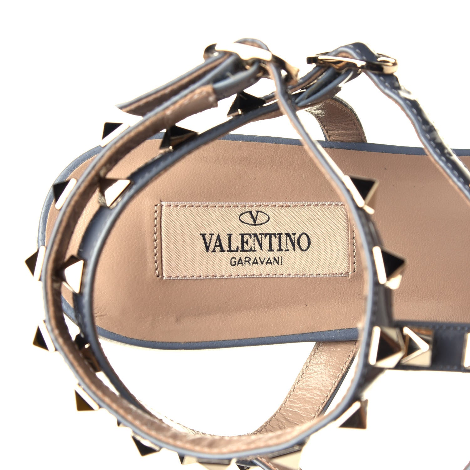 Valentino Garavani Patent Rockstud Gladiator Flat Sandals 38 Light Stone 7 of 8