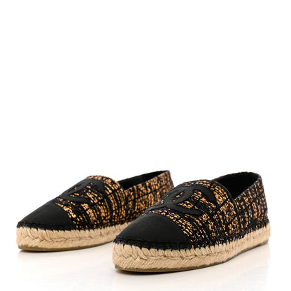 Chanel Metallic Tweed Grosgrain CC Espadrilles 38 Gold Black 3 of 9