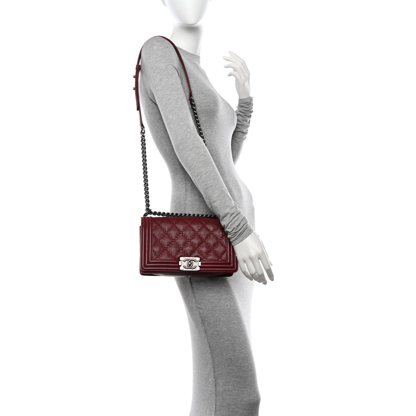 Calfskin Double Stitch Medium Boy Flap Burgundy