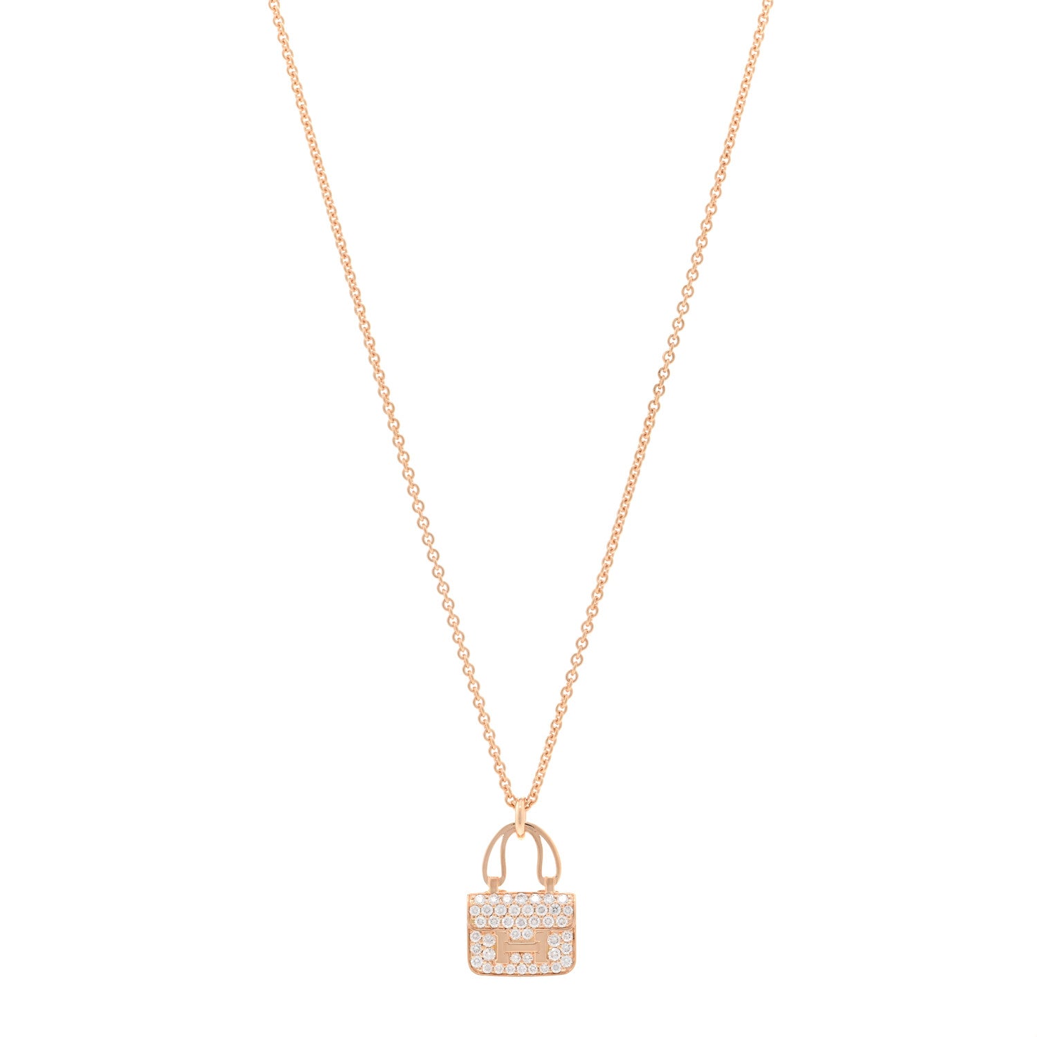 Hermes 18K Rose Gold Diamond Constance Amulettes Pendant Necklace 1 of 6