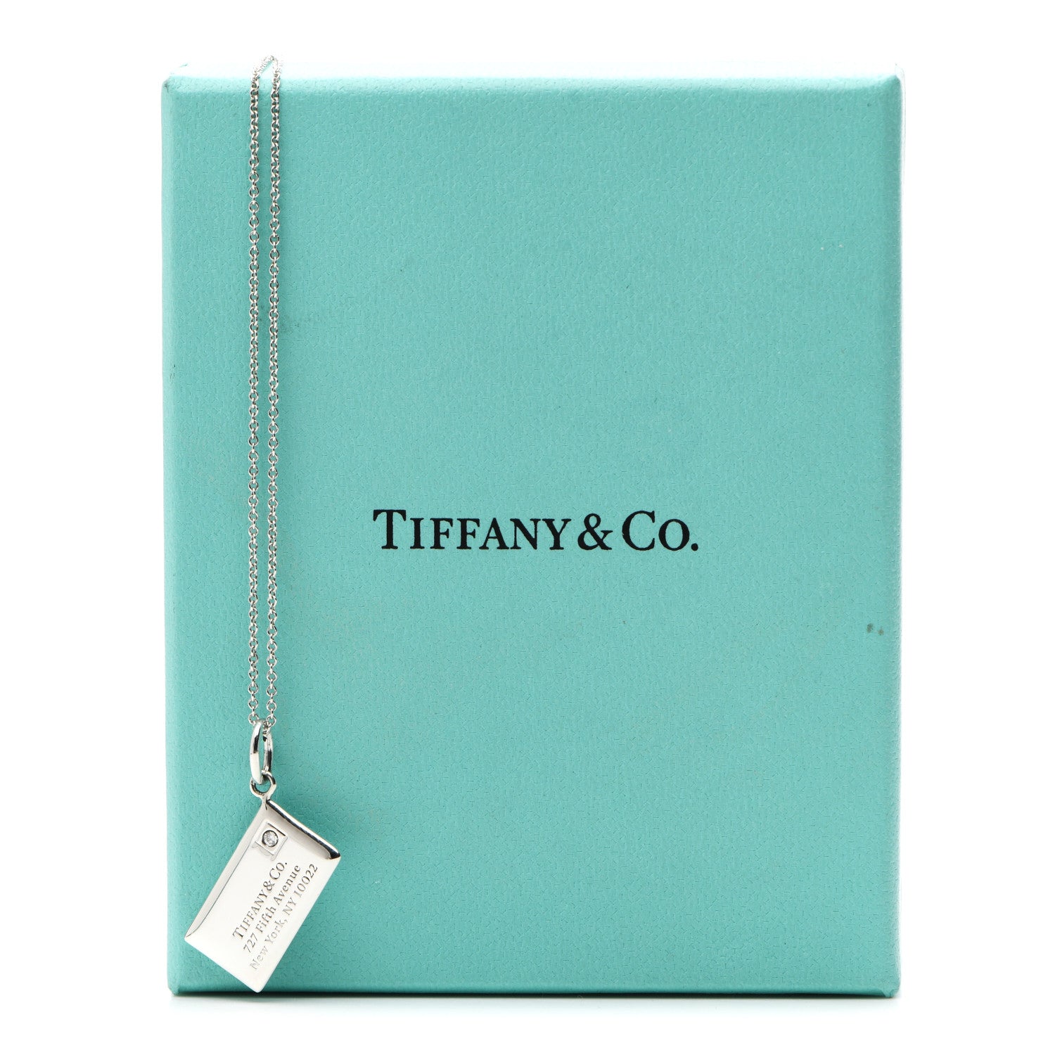 Tiffany Sterling Silver Diamond Envelope Pendant Necklace 7 of 7