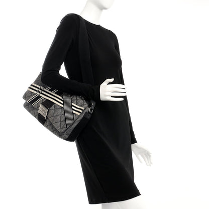 Chanel Denim Toile Quilted Belt Flap Black White 2 of 9