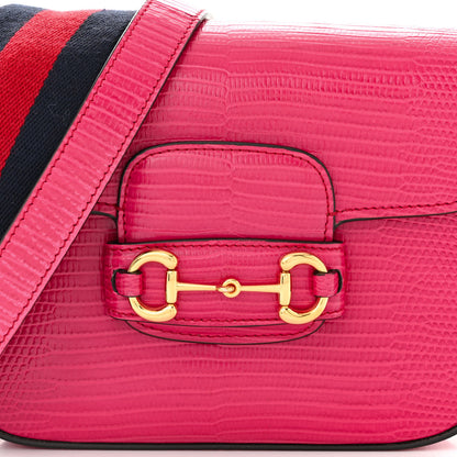 Gucci Lizard Web Mini Horsebit 1955 Shoulder Bag Pink 7 of 9