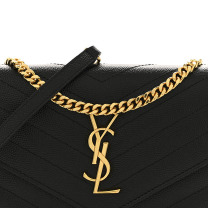 Saint Laurent Grain De Poudre Matelasse Chevron Monogram Envelope Chain Wallet Black 9 of 12