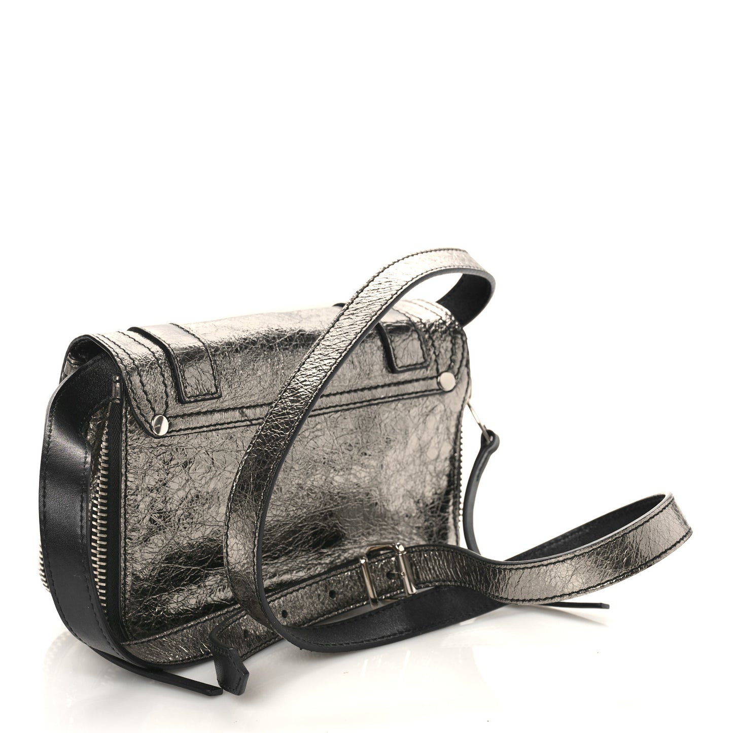 Metallic Paper Lambskin PS1 Mini Pouch Messenger Dark Silver