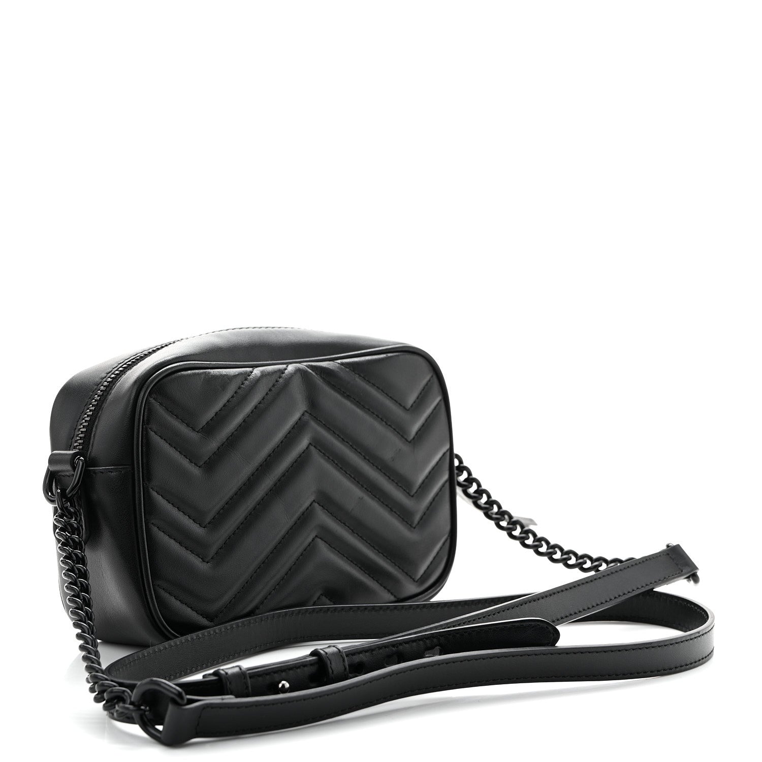 Gucci Calfskin Matelasse Monochrome Mini GG Marmont Chain Shoulder Bag Black 3 of 10