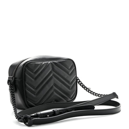 Gucci Calfskin Matelasse Monochrome Mini GG Marmont Chain Shoulder Bag Black 3 of 10