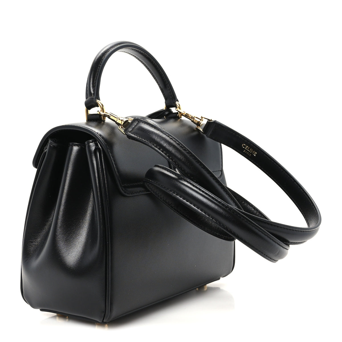 Satinated Calfskin Mini 16 Top Handle Bag Black