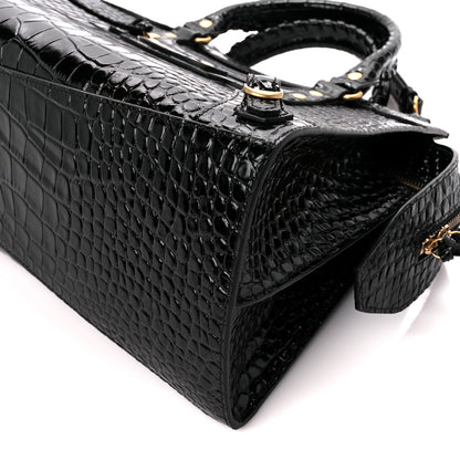 Balenciaga Shiny Supple Calfskin Crocodile Embossed Brass Hardware Neo Classic City Black 10 of 10