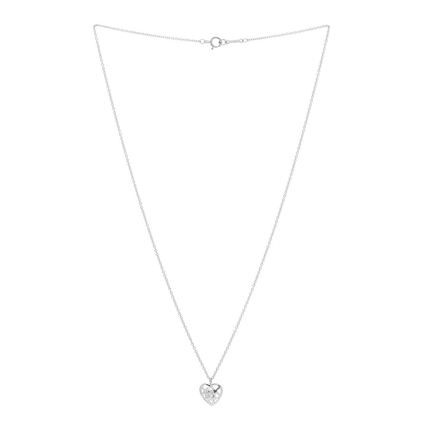 18K White Gold Diamond Cut Out Heart Pendant Necklace