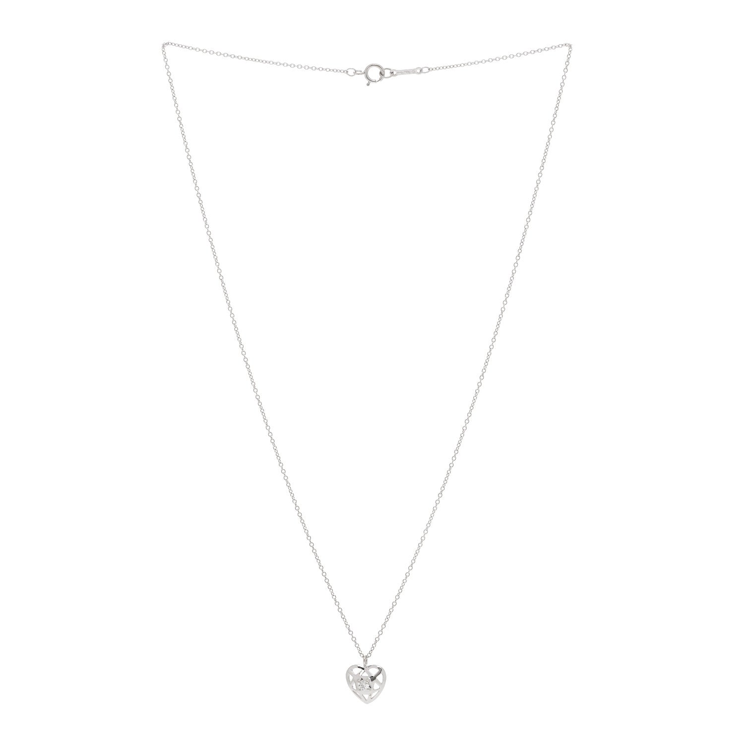 Tiffany 18K White Gold Diamond Cut Out Heart Pendant Necklace 3 of 6