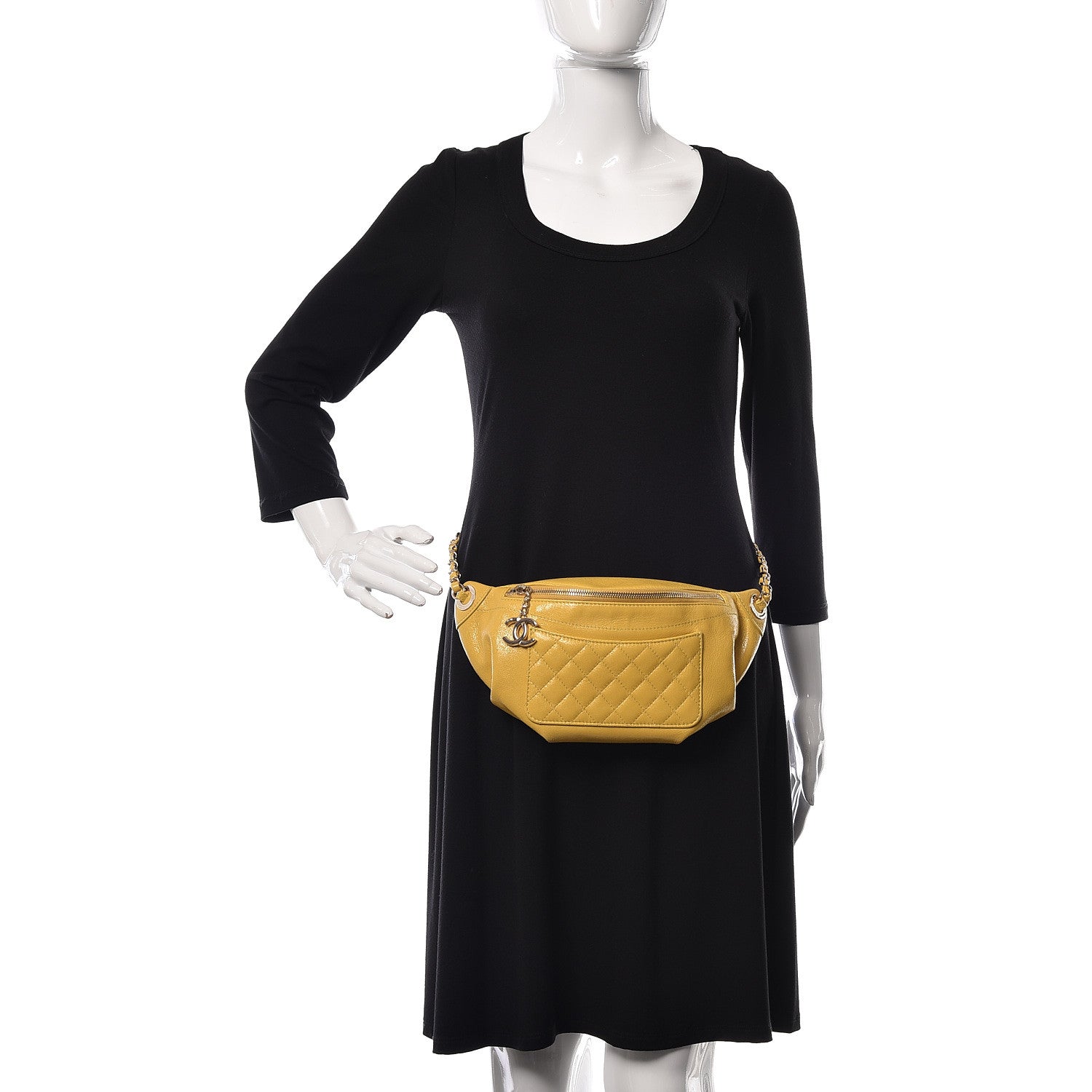 Chanel Crumpled Glazed Lambskin Quilted Waist Bag Fanny Pack Yellow 2 of 12