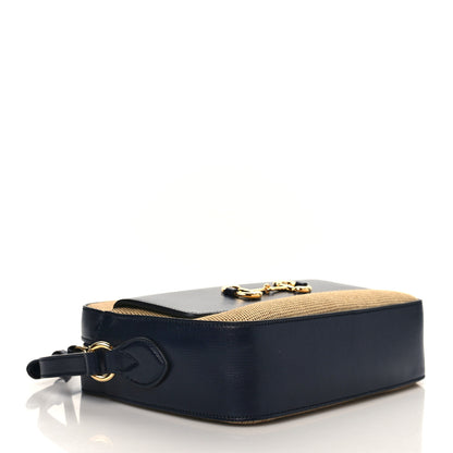 Gucci Vintage Rice Canvas Azalea Calfskin Small Horsebit 1955 Shoulder Bag Beige Blue 4 of 10
