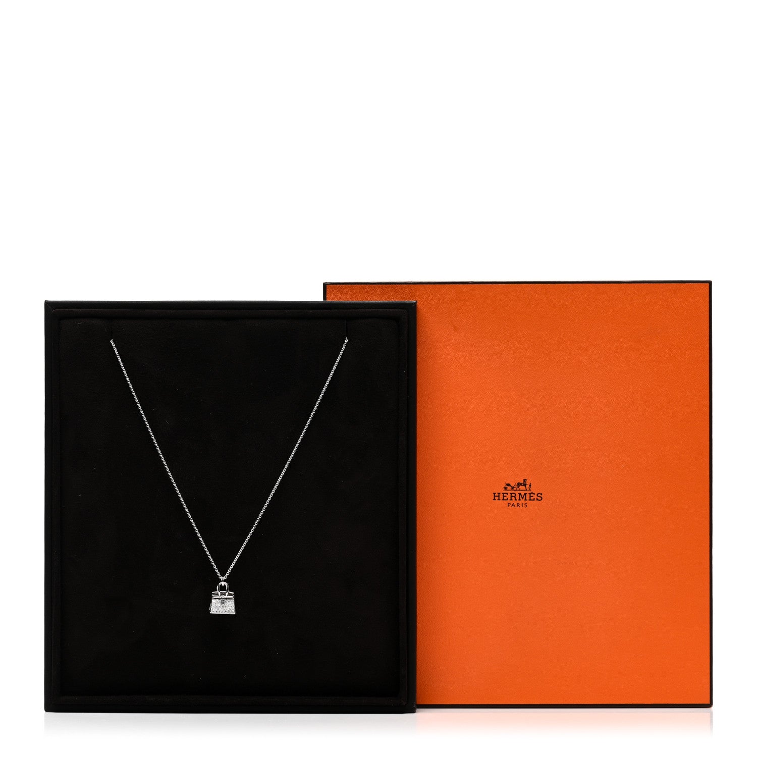Hermes 18K White Gold Diamond Birkin Amulette Pendant Necklace 6 of 6
