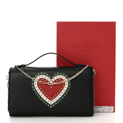 Valentino Garavani Smooth Calfskin Rockstud Heart Wallet On Chain Black Multicolor 12 of 12