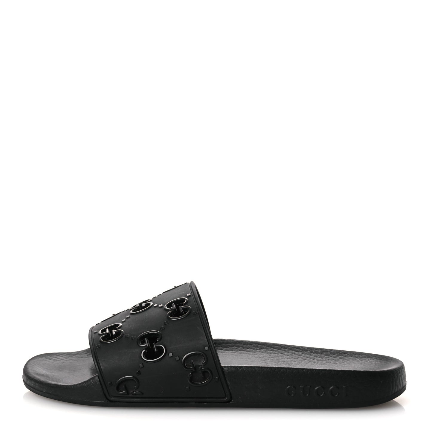 Rubber GG Monogram Perforated Womens Slide Sandals 39 Black