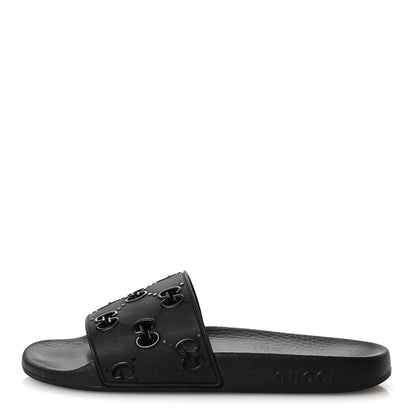 Gucci Rubber GG Monogram Perforated Womens Slide Sandals 39 Black 1 of 13