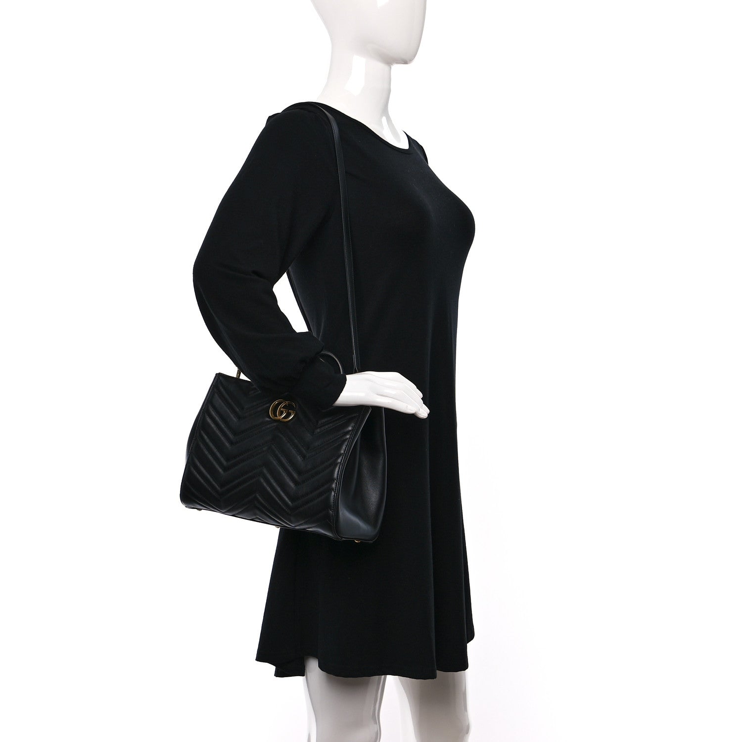 Gucci Calfskin Matelasse Small GG Marmont Tote Black 2 of 9