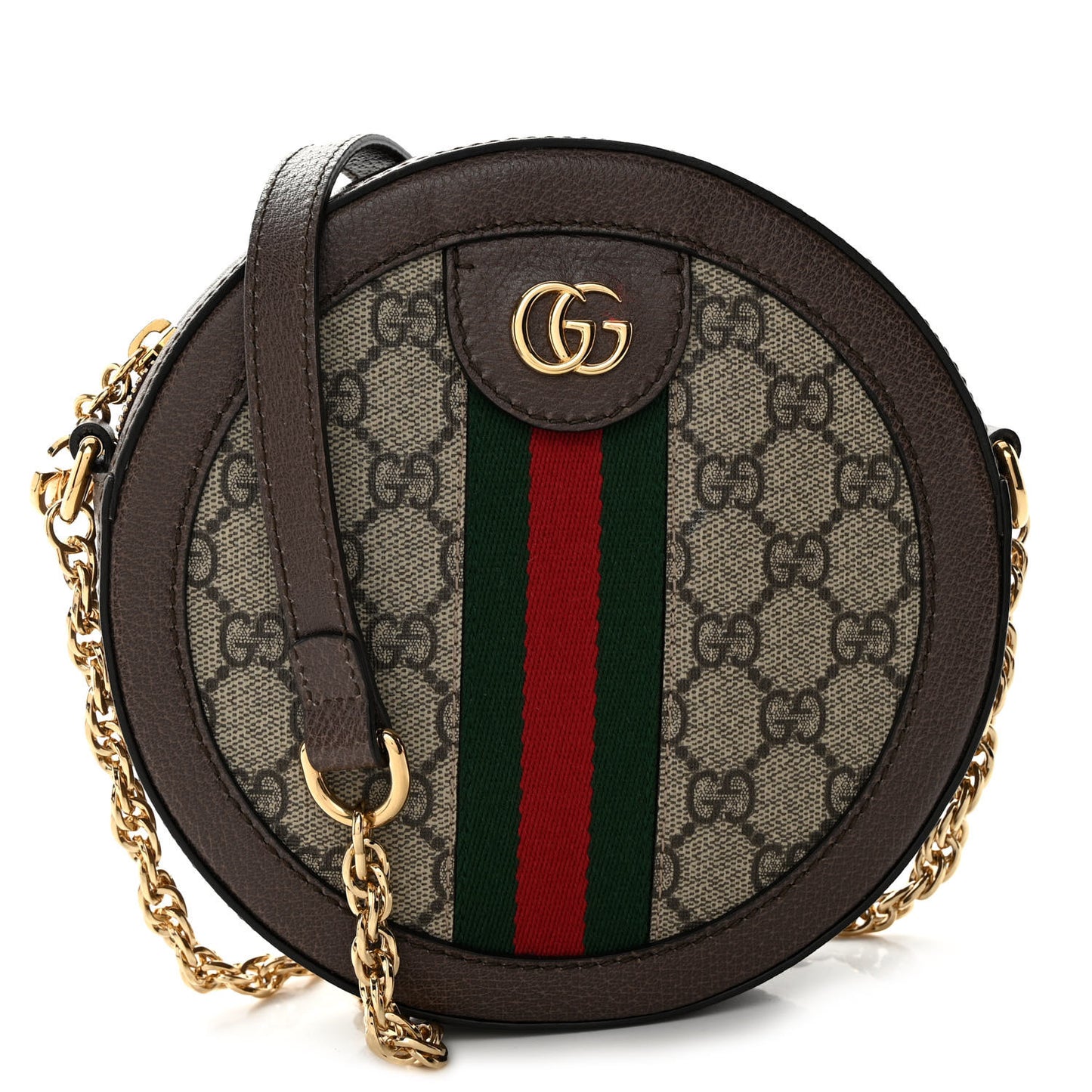 GG Supreme Monogram Web Mini Ophidia Round Shoulder Bag Brown