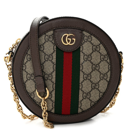 Gucci GG Supreme Monogram Web Mini Ophidia Round Shoulder Bag Brown 1 of 9