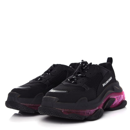 Balenciaga Fabric Mesh Clear Sole Fluo Womens Triple S Sneakers 37 Black Pink Neon 3 of 11