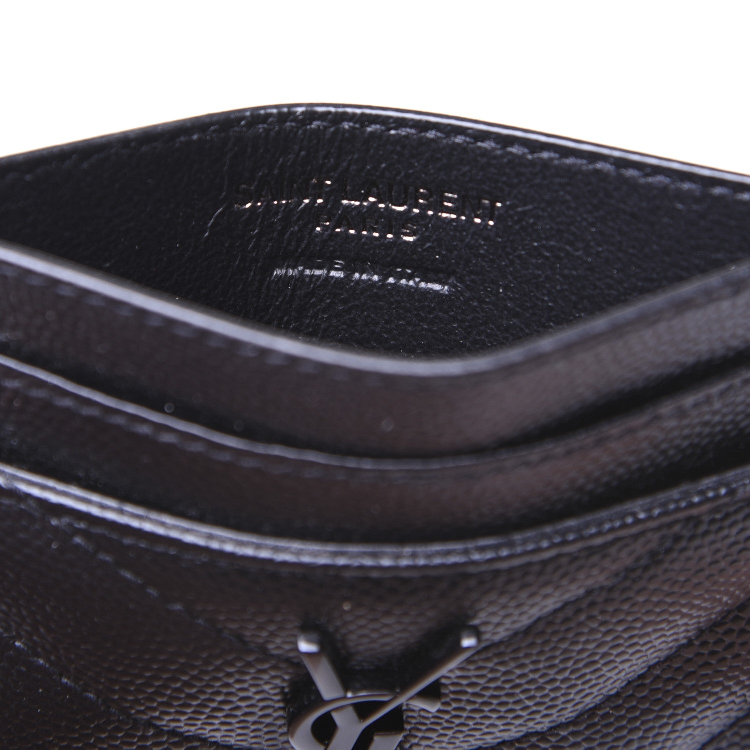 Saint Laurent Grain De Poudre Matelasse Chevron Monogram Credit Card Case Black 8 of 11