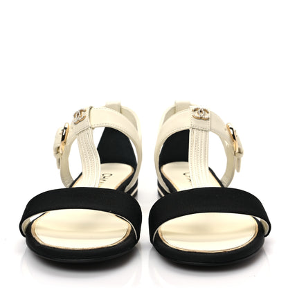 Chanel Lambskin Grosgrain CC Sandals 36 Ivory Black 2 of 8