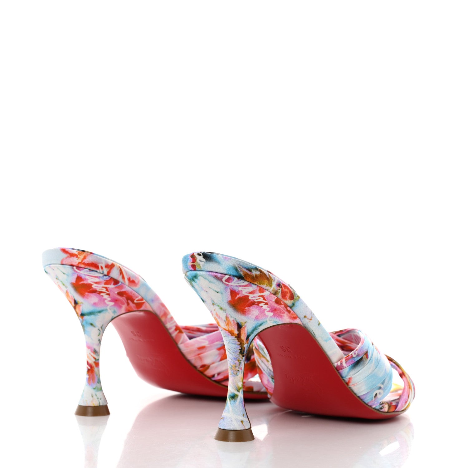 Christian Louboutin Crepe Satin Celebration Print Nicol Is Back 85 Slide Sandals 36 Multicolor 4 of 7