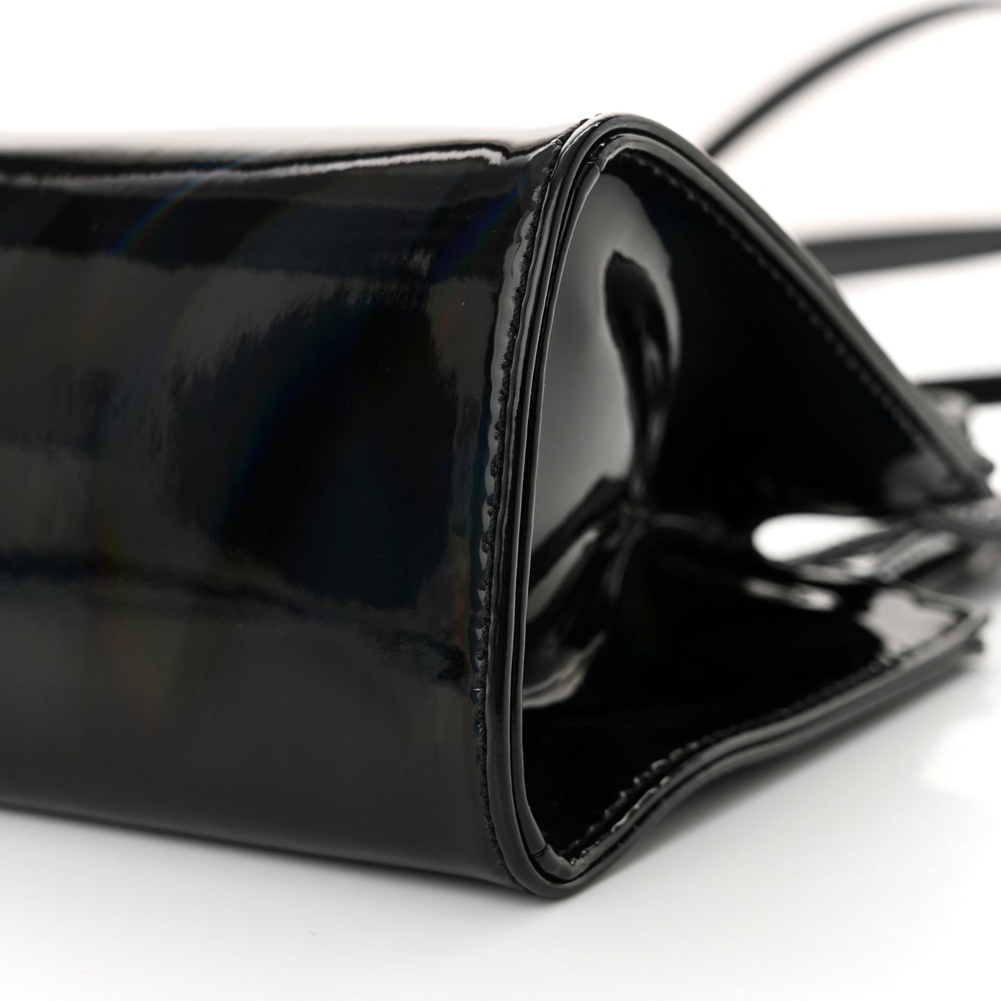 Patent Vegan Leather Small Shopping Bag Black Rainbow
