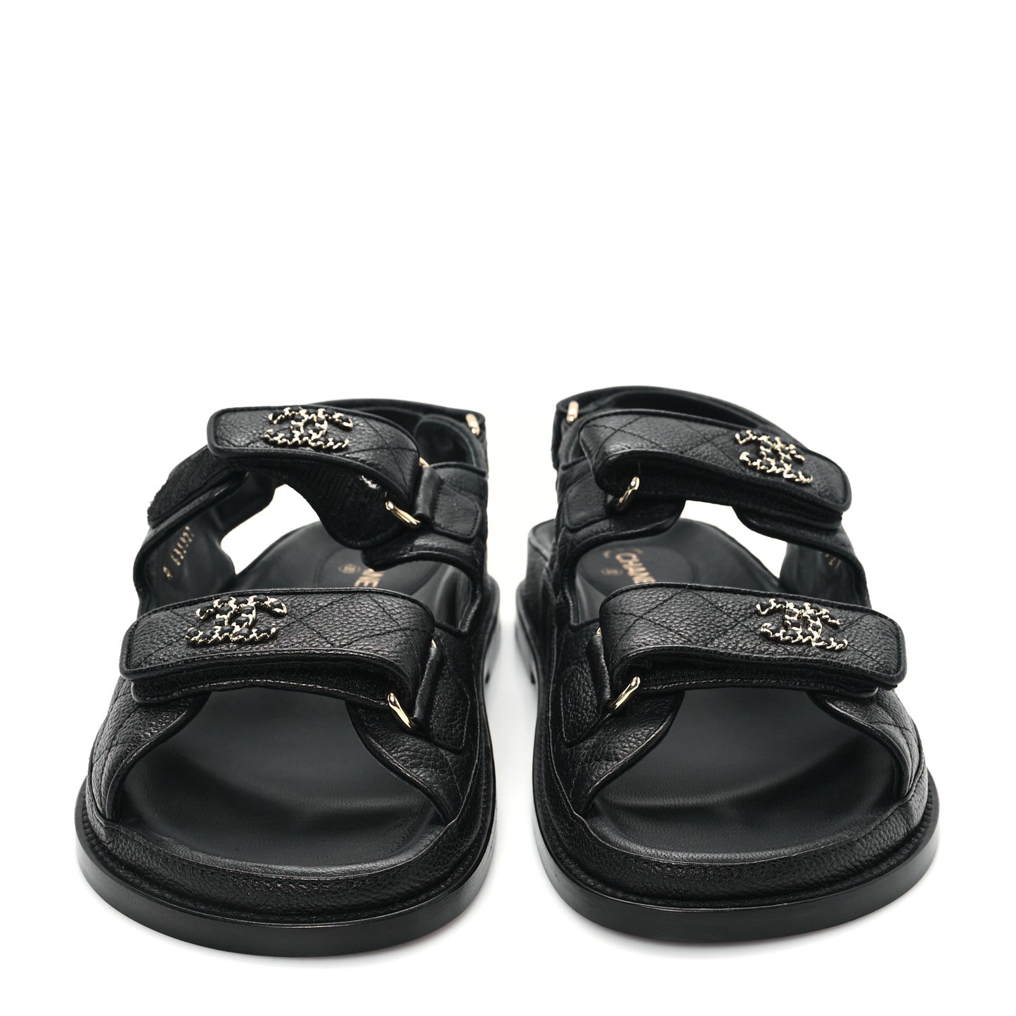Grained Calfskin Velcro Dad Sandals 37 Black