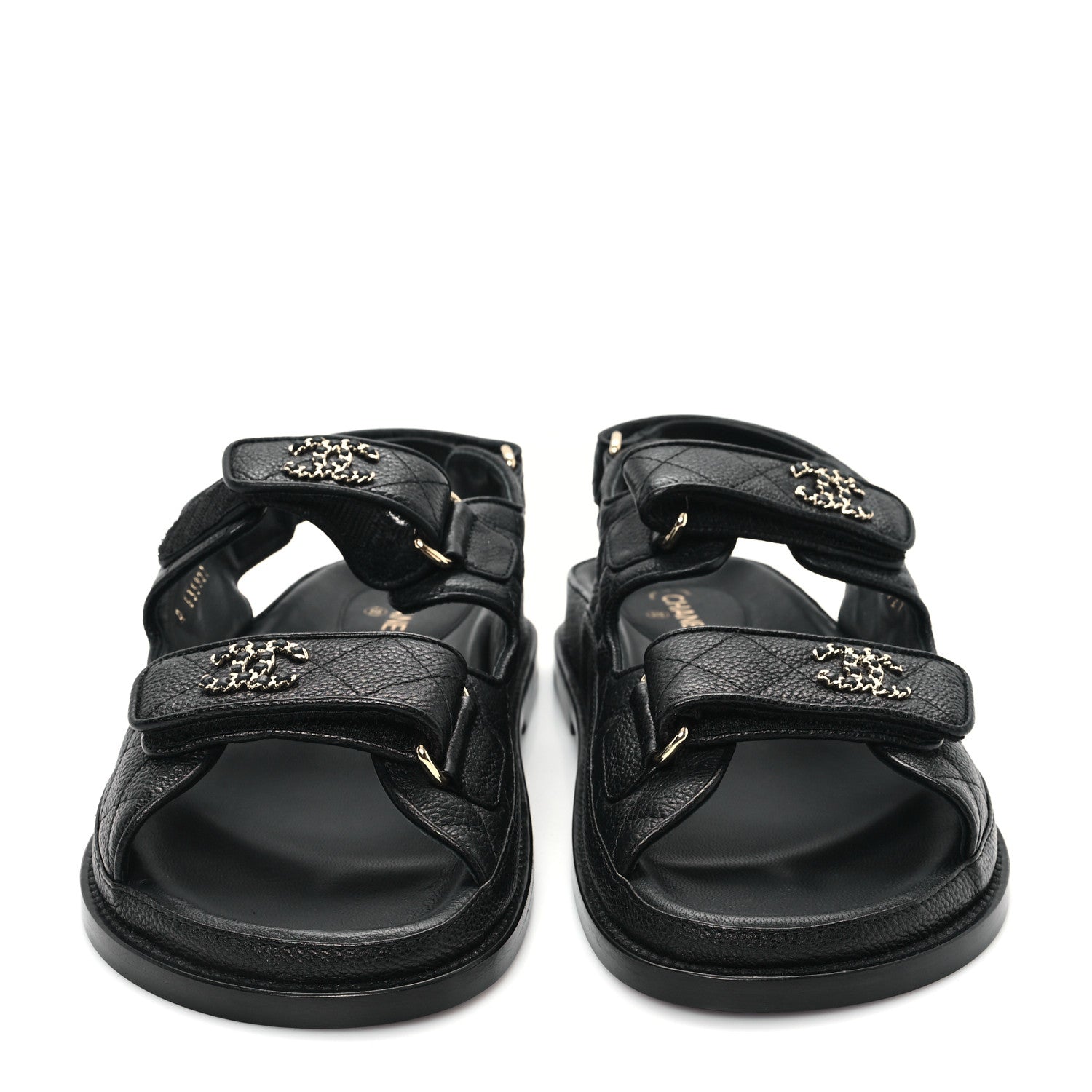 Chanel Grained Calfskin Velcro Dad Sandals 37 Black 3 of 10
