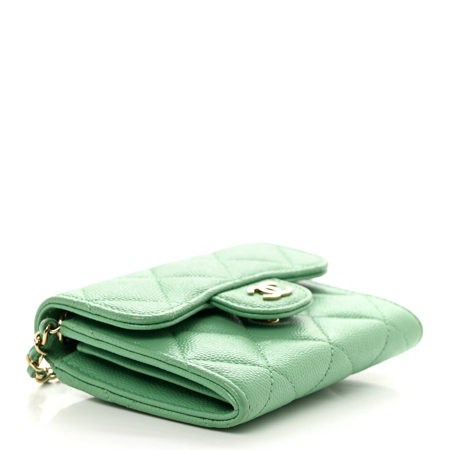 Chanel Caviar Quilted Flap Card Holder On Chain Light Green 4 of 9