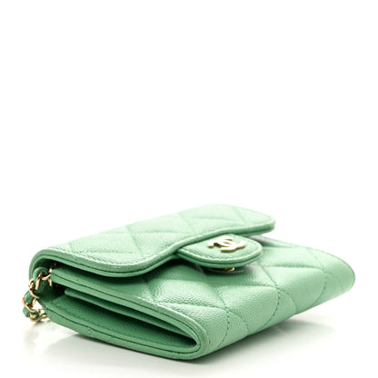 Chanel Caviar Quilted Flap Card Holder On Chain Light Green 4 of 9
