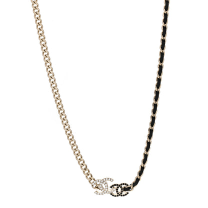 Chanel Metal Calfskin Crystal Double CC Short Necklace Black Gold 1 of 3