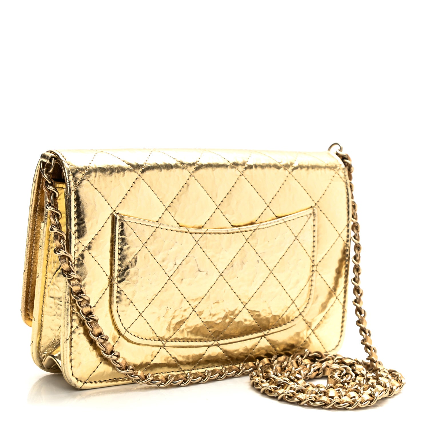 Chanel Hammered Metallic Calfskin Quilted Wallet On Chain WOC Gold 3 of 13