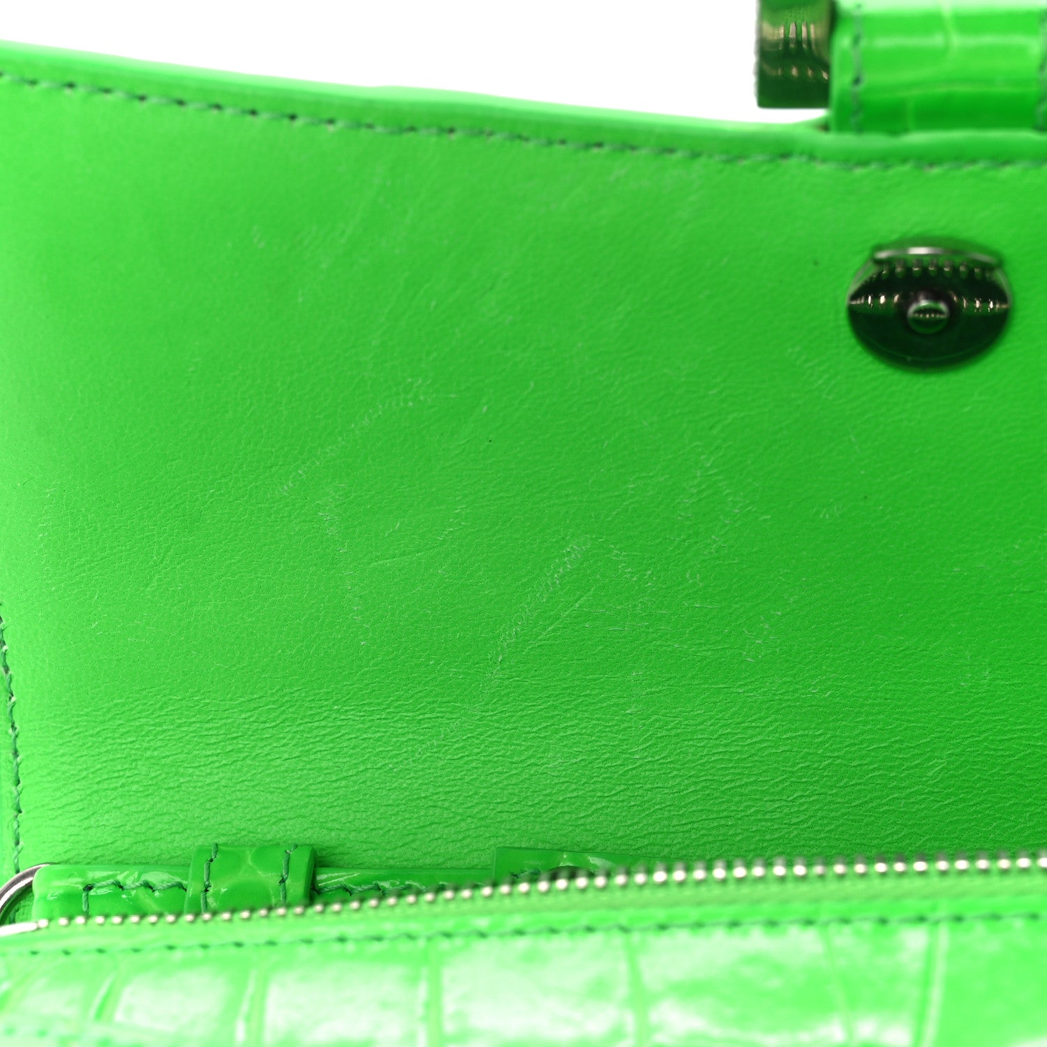 Balenciaga Shiny Calfskin Strass Crocodile Embossed Hourglass Chain Bag Fluo Green 10 of 10