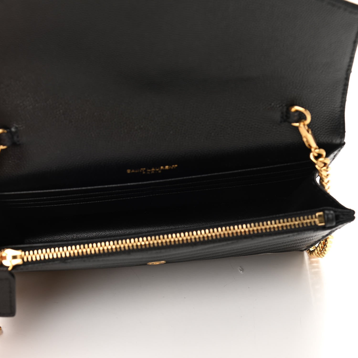 Saint Laurent Grain De Poudre Matelasse Chevron Monogram Envelope Chain Wallet Black 5 of 9