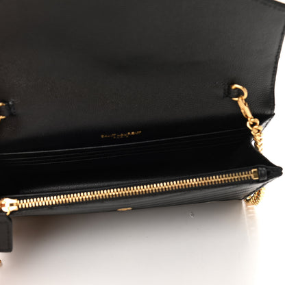 Saint Laurent Grain De Poudre Matelasse Chevron Monogram Envelope Chain Wallet Black 5 of 9