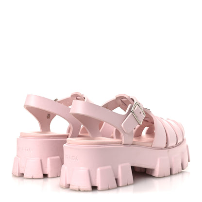 Prada Foam Rubber Metal Triangle Logo Monolith 55mm Cage Sandals 39 Alabastro 5 of 14