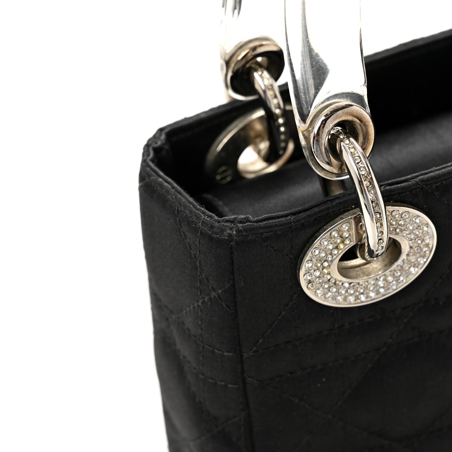 Christian Dior Satin Swarovski Crystal Acrylic PVC Cannage Mini Lady Dior Black 12 of 13