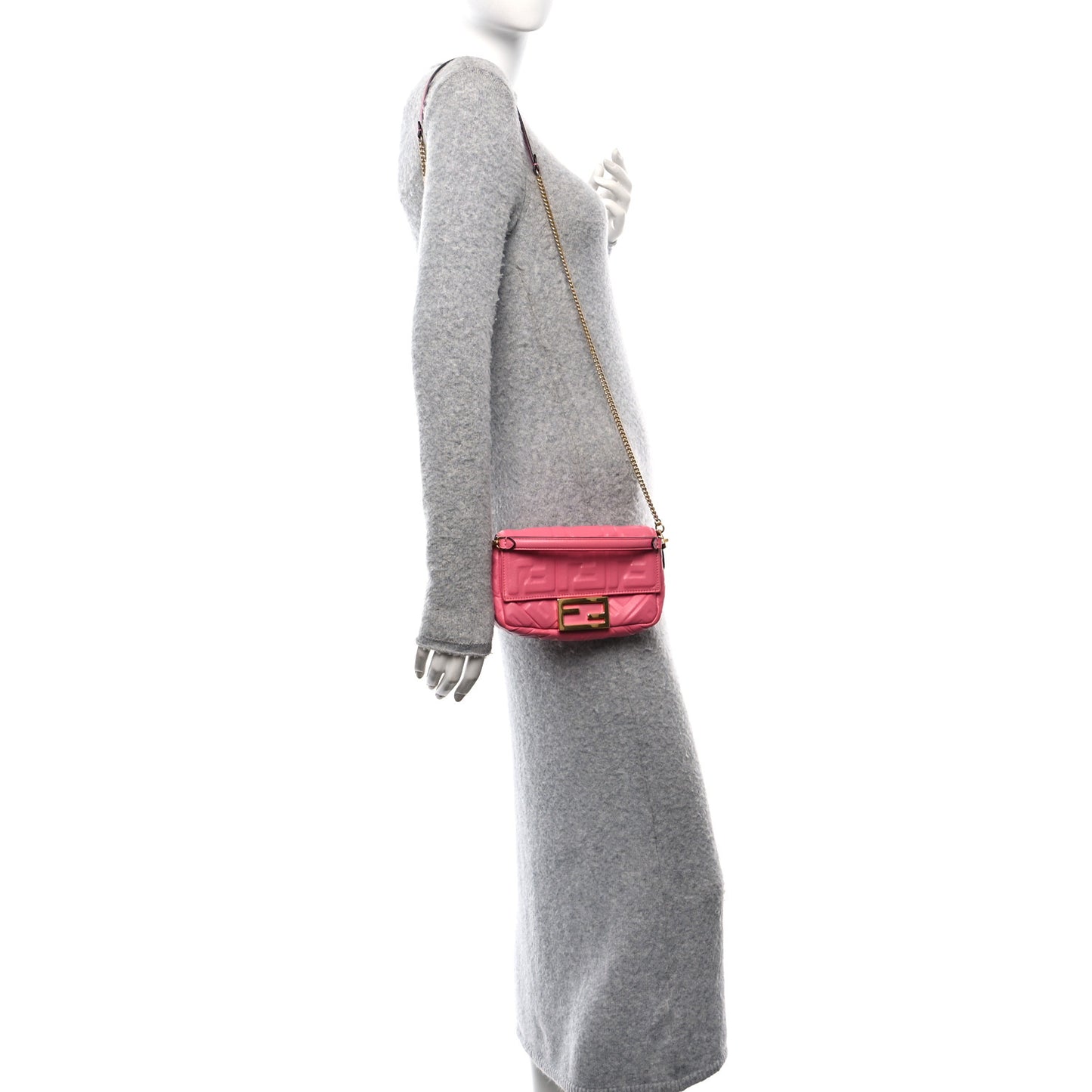Nappa FF 1974 Embossed Mini Baguette Rosa Fluo