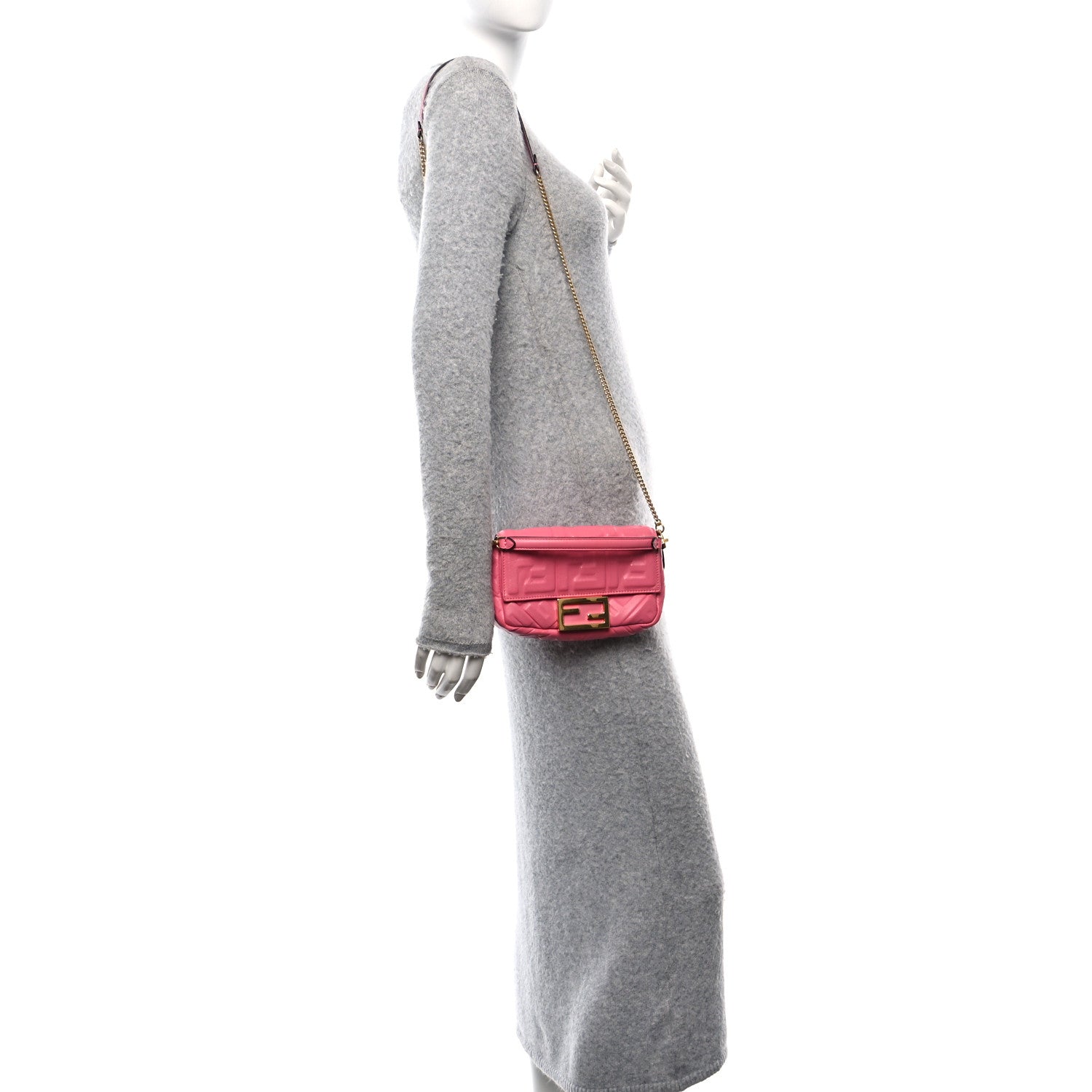 Fendi Nappa FF 1974 Embossed Mini Baguette Rosa Fluo 2 of 10